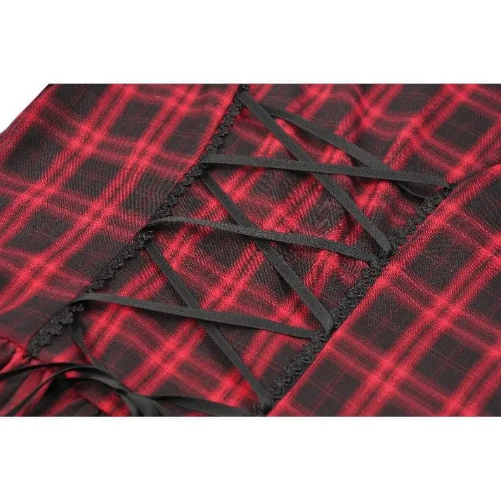 Punk-Kleid für Damen mit Cut-outs, Umlegekragen, Karomuster und kurzen Ärmeln