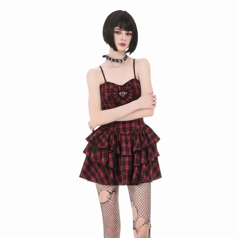 Grunge-Kleid mit Lagenlook und Karomuster für Damen, Abschlusskleid