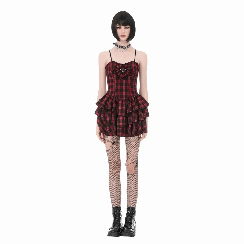 Grunge-Kleid mit Lagenlook und Karomuster für Damen, Abschlusskleid