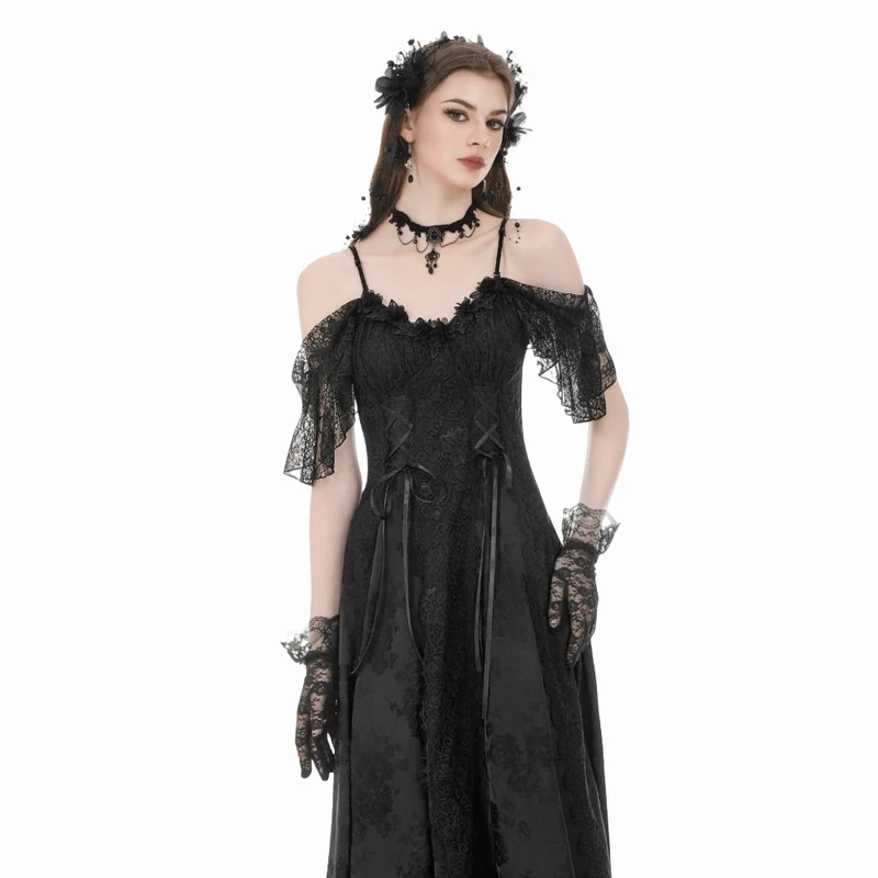 Gothic-Jacquard-Schnürkleid mit schulterfreiem Ausschnitt und Brautkleid für Damen