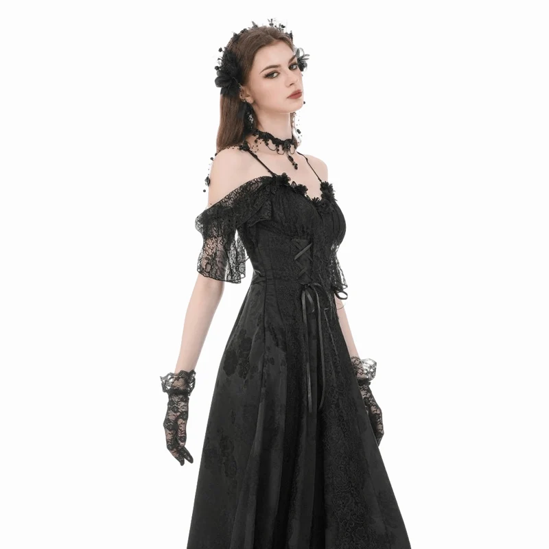 Gothic-Jacquard-Schnürkleid mit schulterfreiem Ausschnitt und Brautkleid für Damen