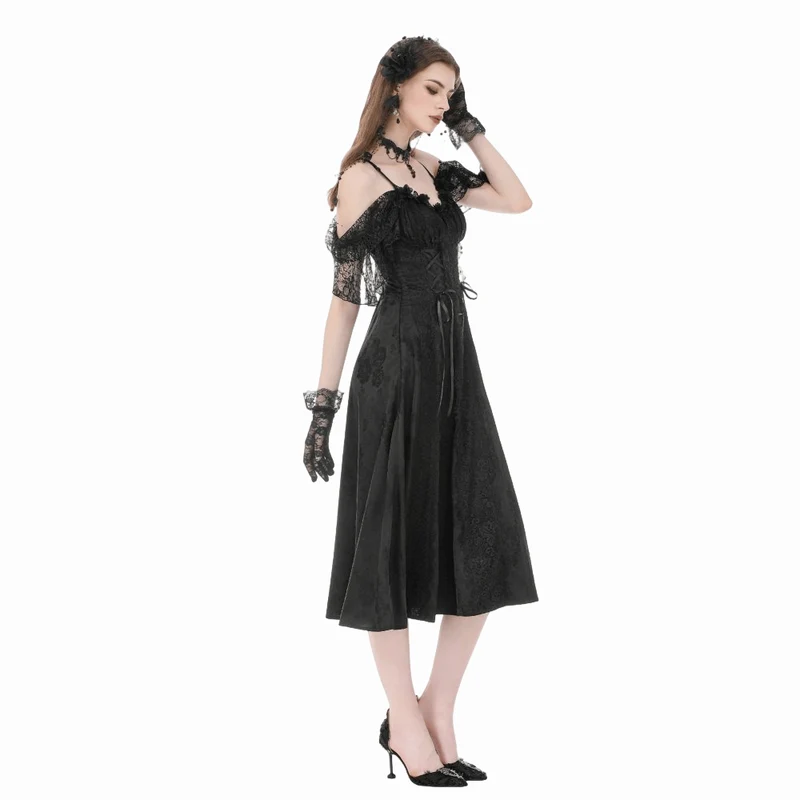 Gothic-Jacquard-Schnürkleid mit schulterfreiem Ausschnitt und Brautkleid für Damen