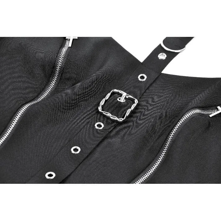 Punk-Neckholderkleid für Damen mit Schnallenriemen, Reißverschlüssen und Trägern
