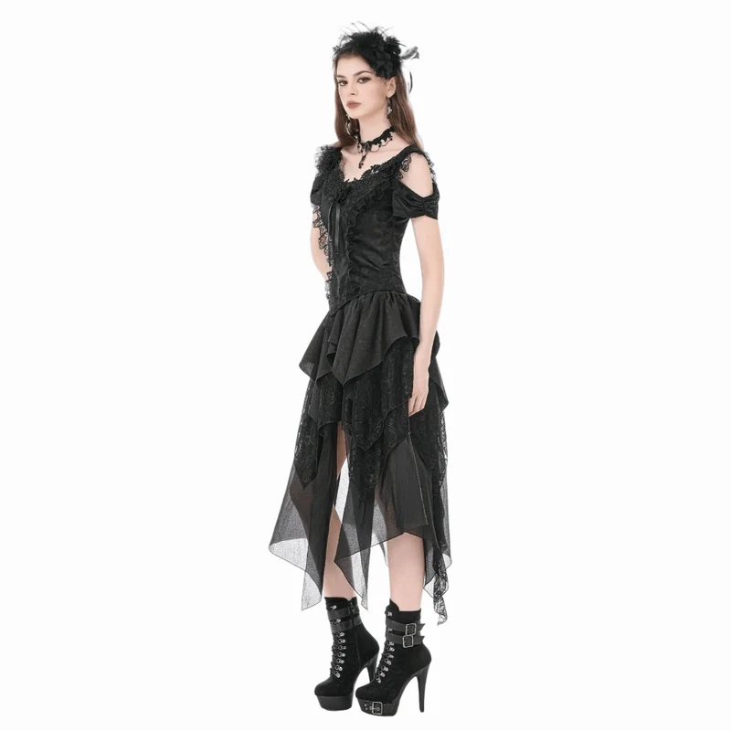 Gothic-Jacquard-Kurzarmhemd mit Rosenausschnitt für Damen