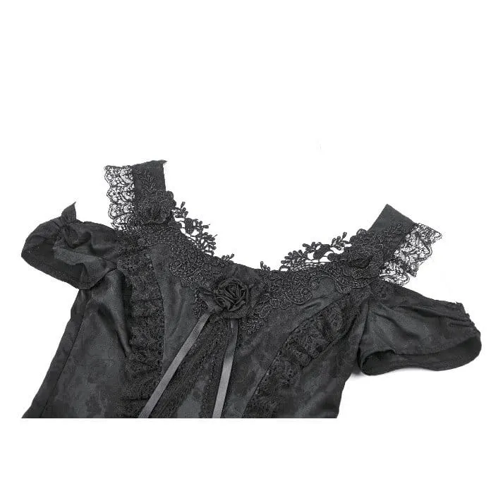 Gothic-Jacquard-Kurzarmhemd mit Rosenausschnitt für Damen