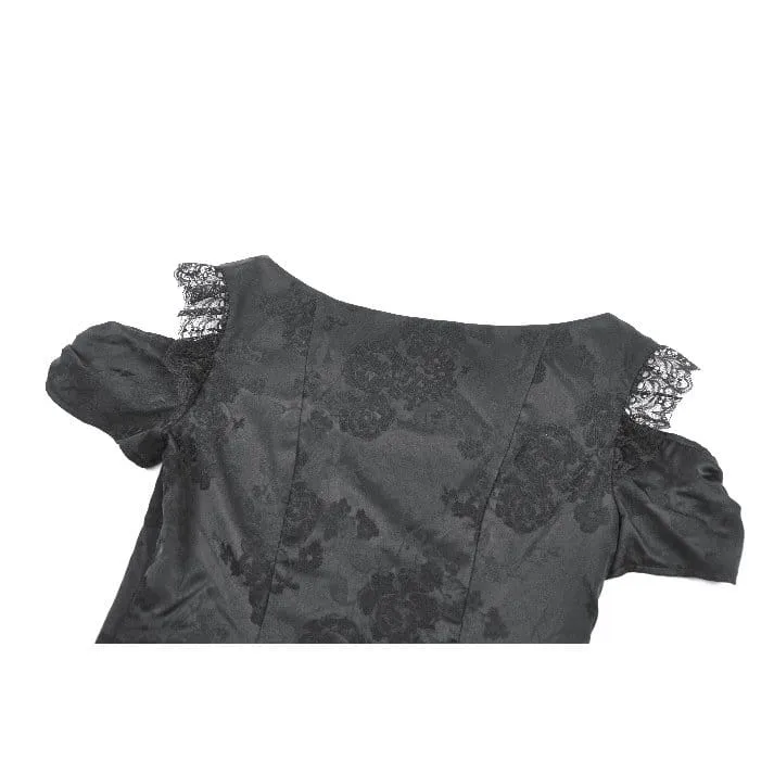 Gothic-Jacquard-Kurzarmhemd mit Rosenausschnitt für Damen