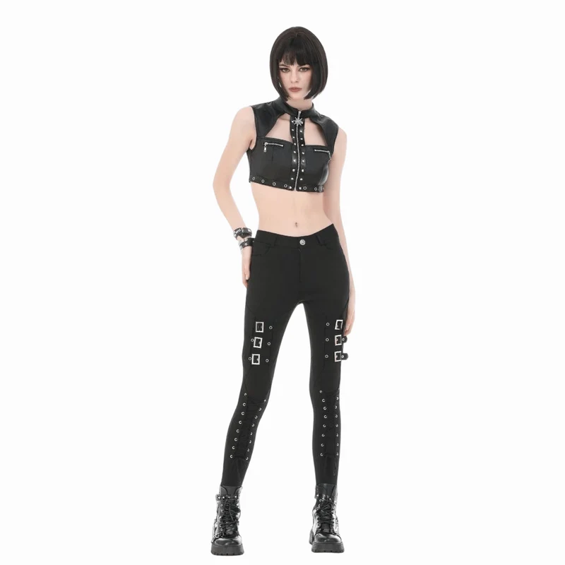 Punk-Crop-Top für Damen mit Ösen, Nieten, Cut-outs und Reißverschluss