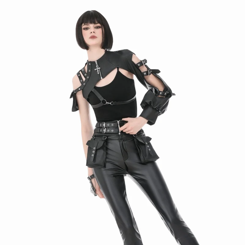 Punk-Gürtel für Damen mit Ösenschnalle, Reißverschluss und Taschen