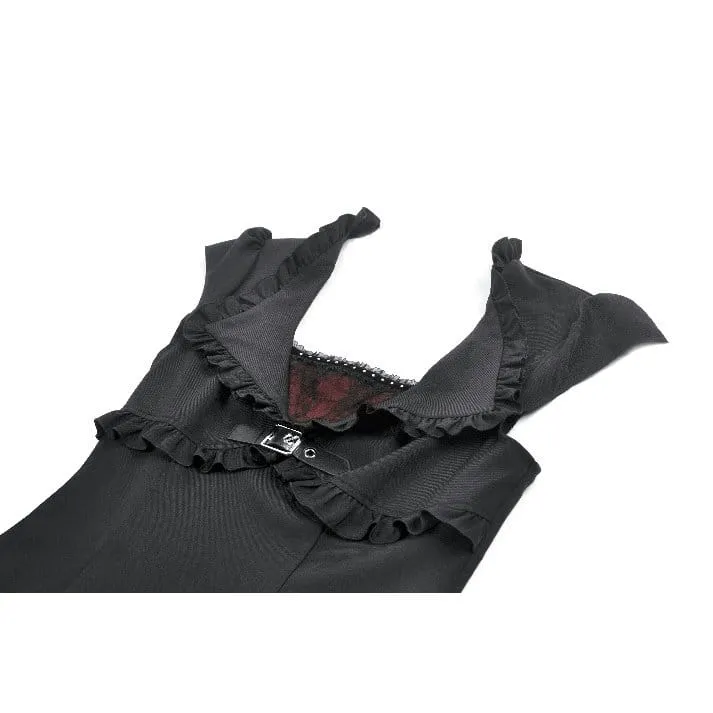 Gothic-Kleid für Damen, zweifarbig, mit Rüschen und kurzen Ärmeln