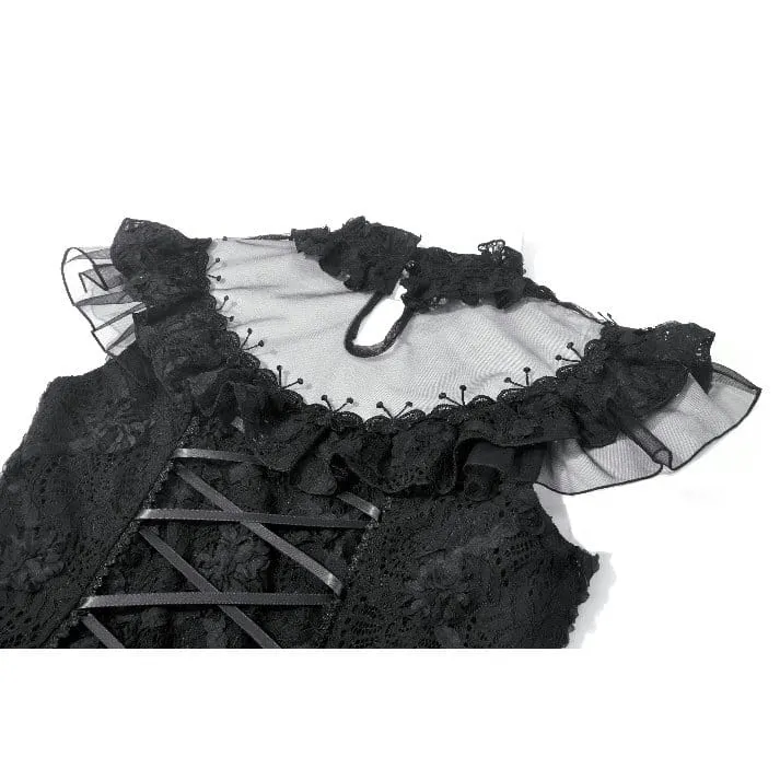 Gothic-Kurzkleid für Damen mit Blumenmuster, transparentem Mesh-Einsatz und Kreuzmuster