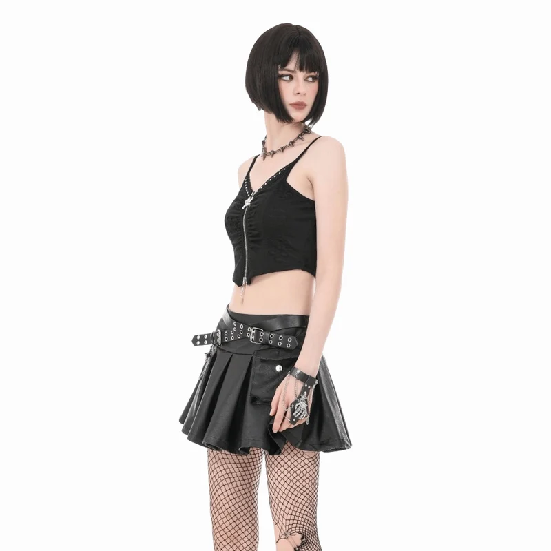 Punk-Bustier für Damen mit Totenkopf-Nieten, Rissen und Raffungen