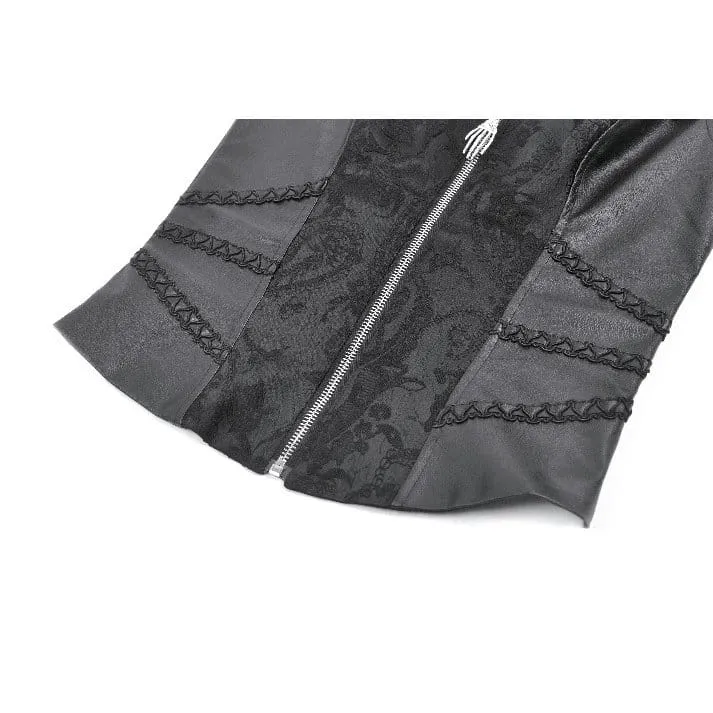 Punk-Weste für Damen mit Jacquard-Muster, Schnallenriemen und Reißverschluss