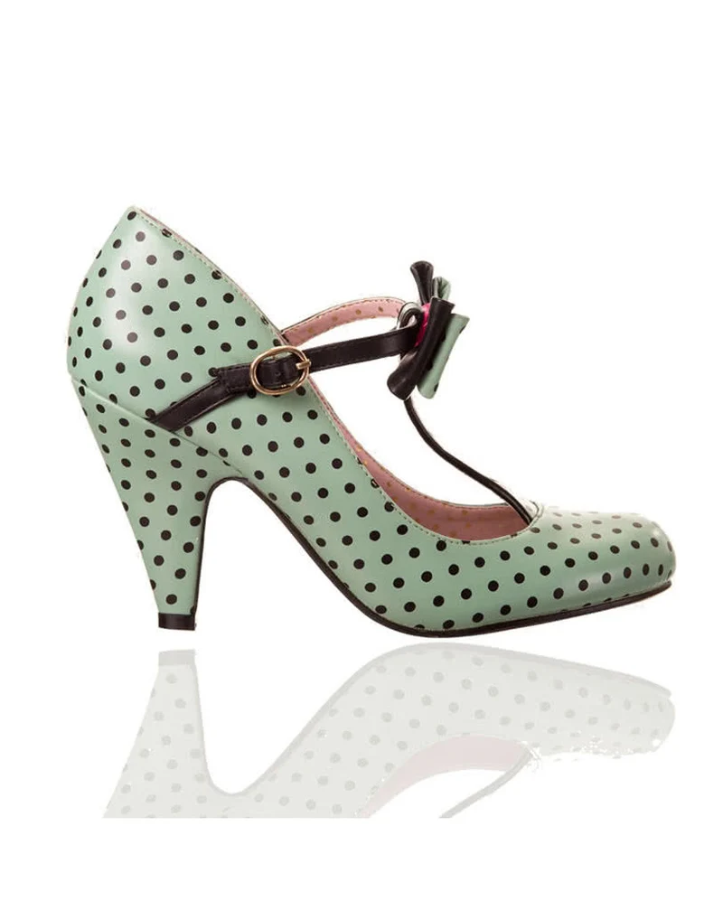 Riemchen Pumps mit Schleife mint/schwarz