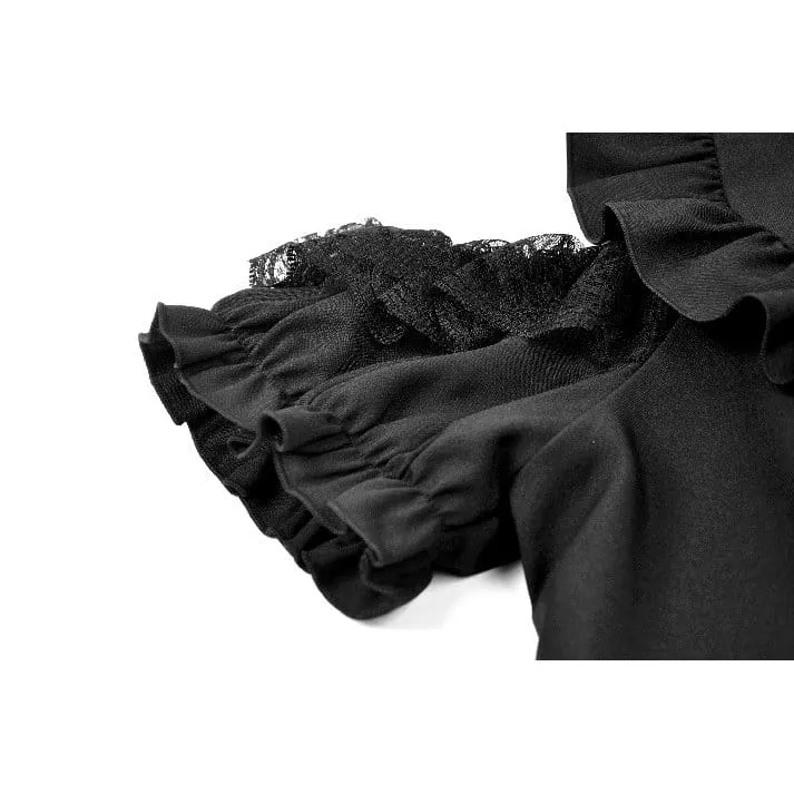 Gothic-T-Shirt für Damen mit Rüschen, Schnürung und Cut-outs, kurzen Ärmeln