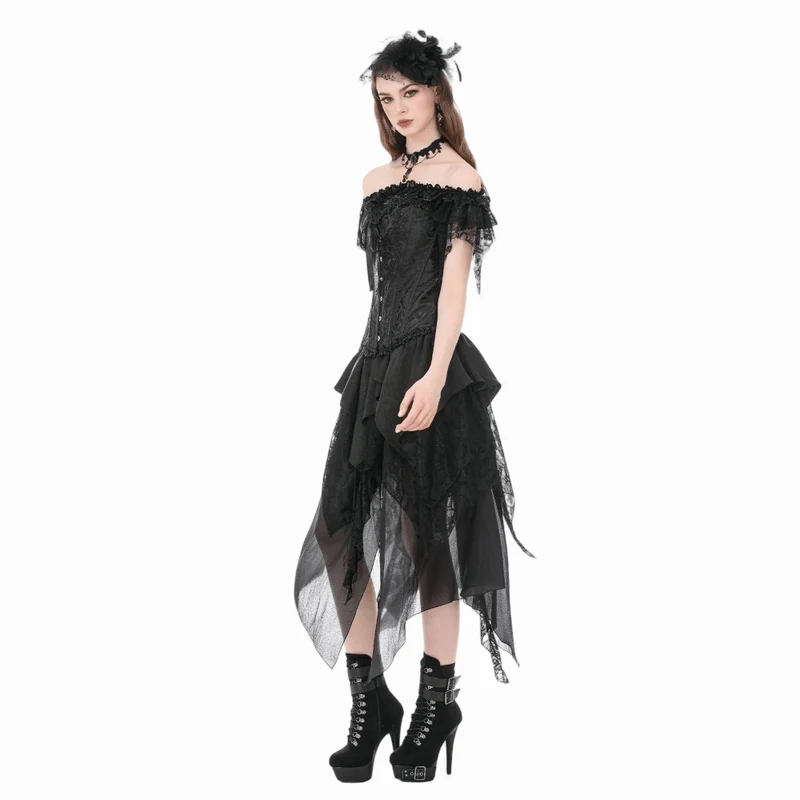 Gothic-Jacquard-Dekorsett für Damen mit Schnürung und Überbrustumfang