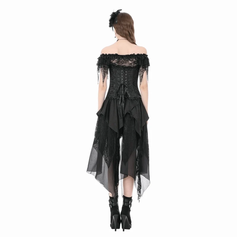 Gothic-Jacquard-Dekorsett für Damen mit Schnürung und Überbrustumfang