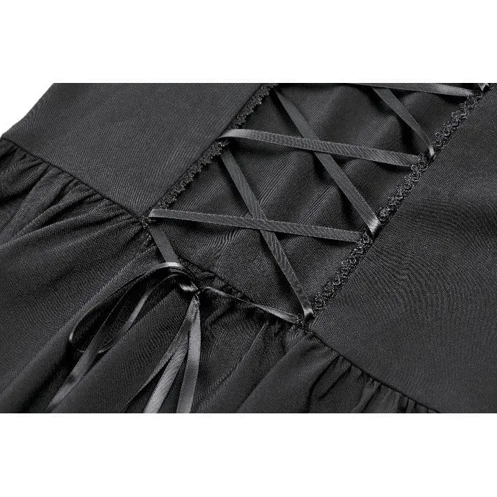 Gothic-Kleid für Damen mit Mesh-Einsätzen, Rüschen und Cut-outs, langen Ärmeln