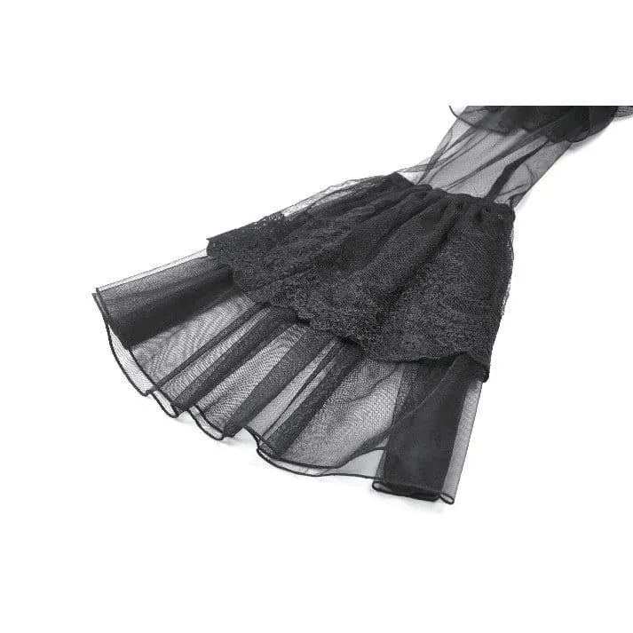 Gothic-Kleid für Damen mit Mesh-Einsätzen, Rüschen und Cut-outs, langen Ärmeln