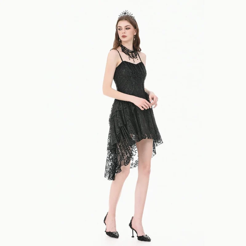 Gothic-Rüschenkleid mit asymmetrischem Saum und Spitze für Damen, Abschlusskleid
