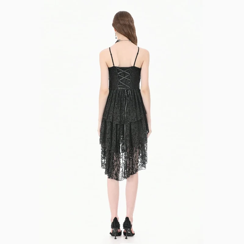 Gothic-Rüschenkleid mit asymmetrischem Saum und Spitze für Damen, Abschlusskleid