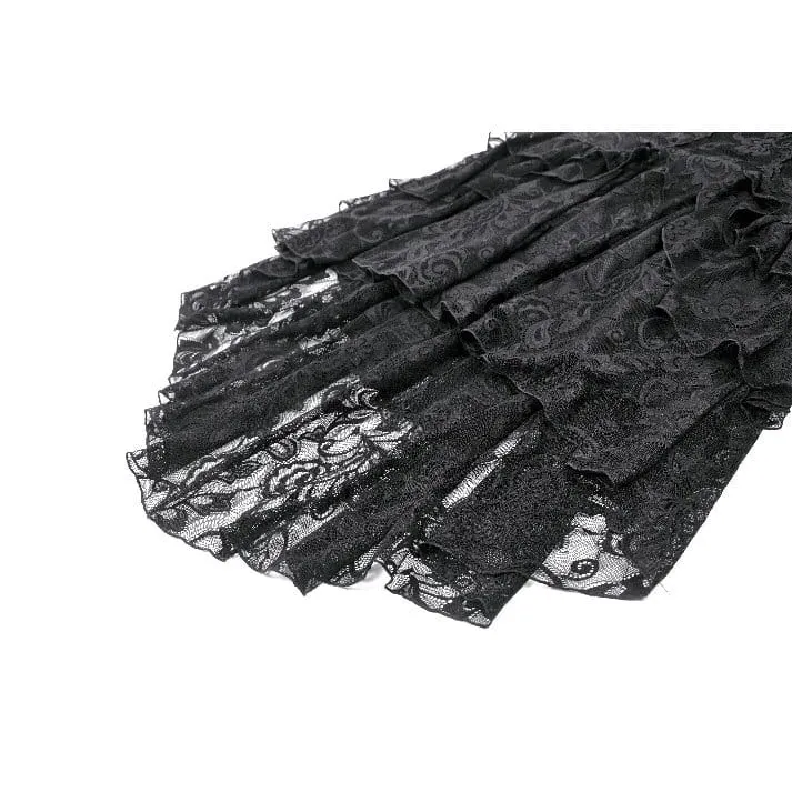 Gothic-Rüschenkleid mit asymmetrischem Saum und Spitze für Damen, Abschlusskleid