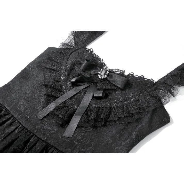 Gothic-Jacquard-Spitzenkleid mit Schleife und Rüschen für Damen