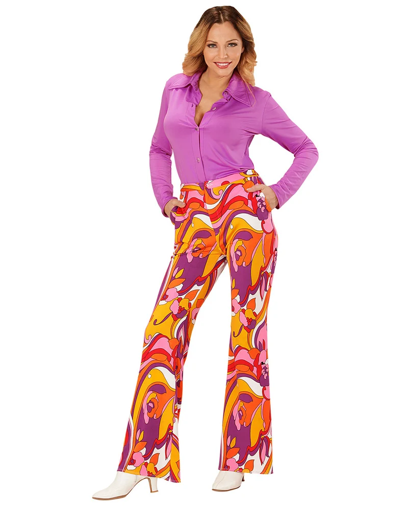 Groovy 70`s Damen-Schlaghose Orchideen
