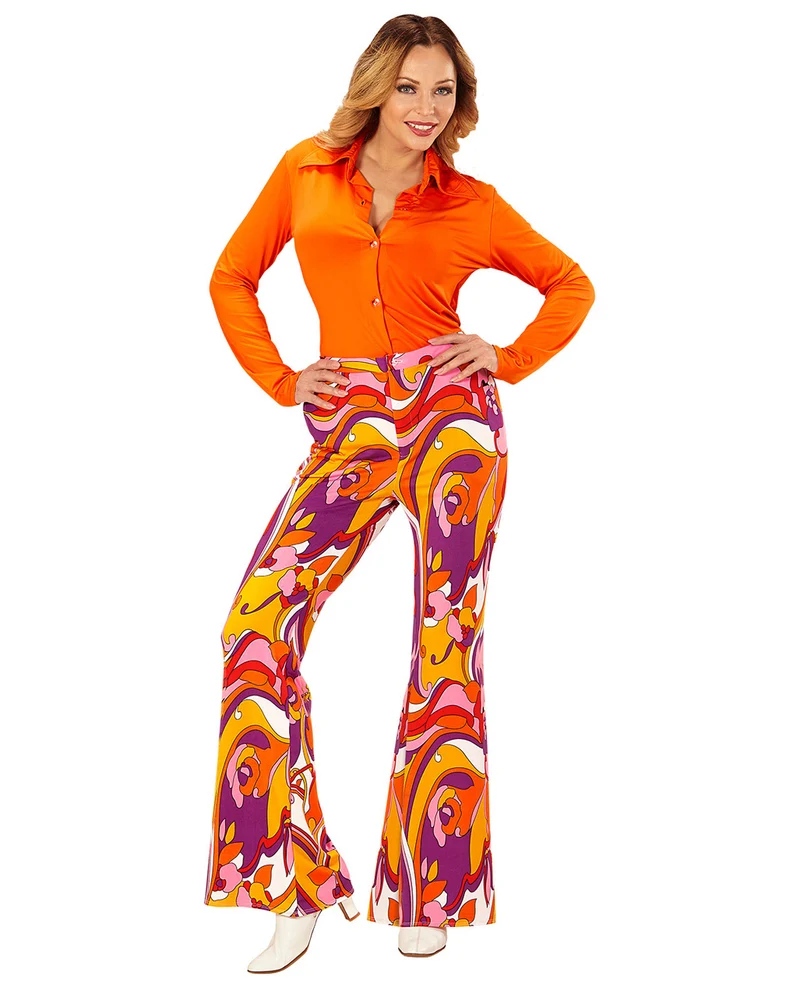 Groovy 70`s Damen-Schlaghose Orchideen