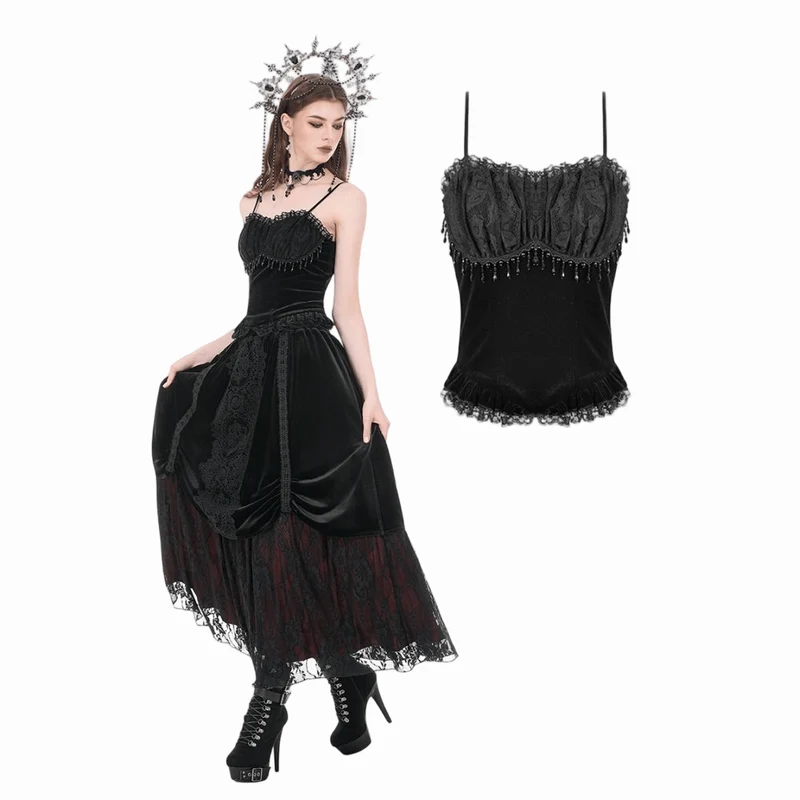 Gothic-Bustier aus Samt mit Perlen und Quasten für Damen