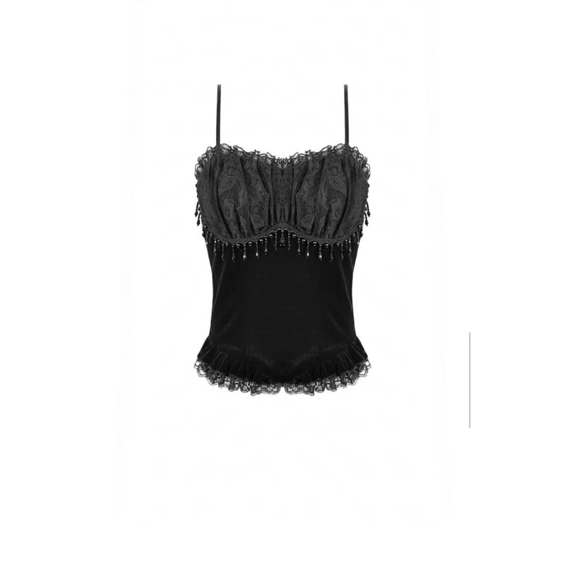 Gothic-Bustier aus Samt mit Perlen und Quasten für Damen