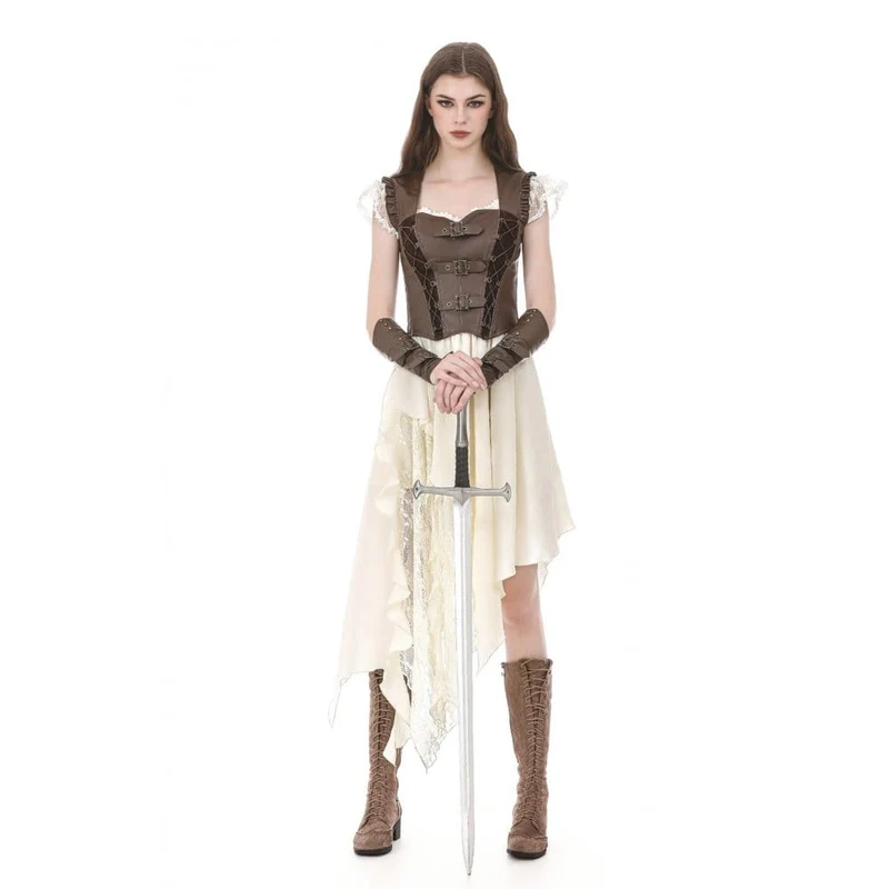 Steampunk-Weste für Damen mit Schnallenriemen, seitlichem Reißverschluss und Cut-Outs