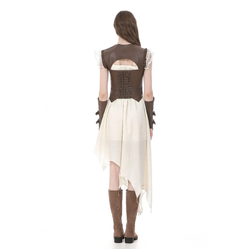 Steampunk-Weste für Damen mit Schnallenriemen, seitlichem Reißverschluss und Cut-Outs