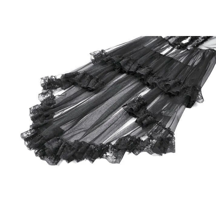 Gothic-Mantel für Damen mit Spitzenapplikationen, transparentem Design und ausgestellten Ärmeln