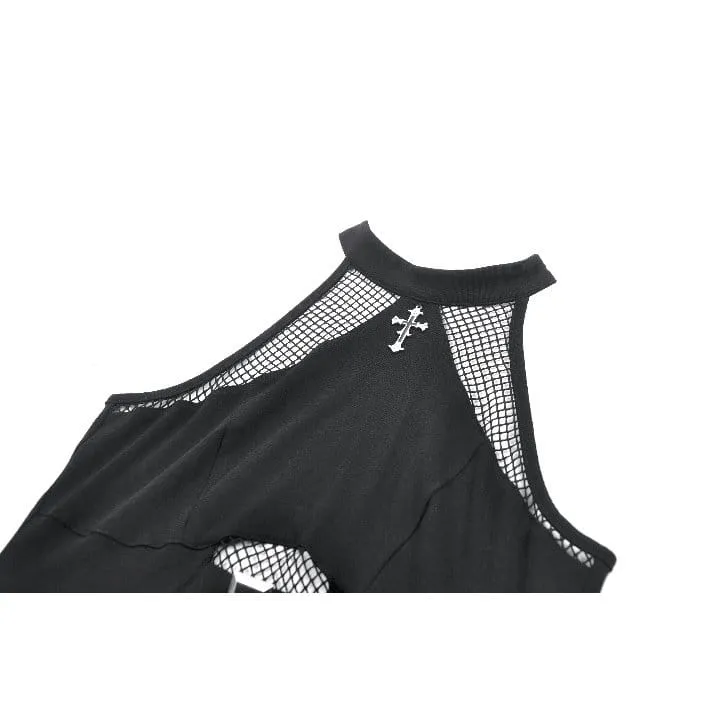 Punk-Tanktop mit gekreuzten Mesh-Einsätzen für Damen, Neckholder