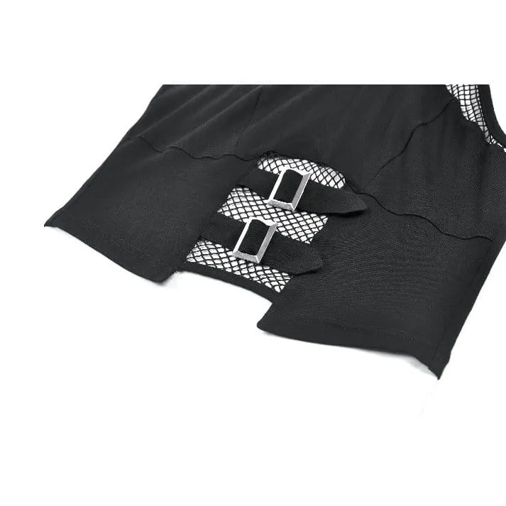 Punk-Tanktop mit gekreuzten Mesh-Einsätzen für Damen, Neckholder