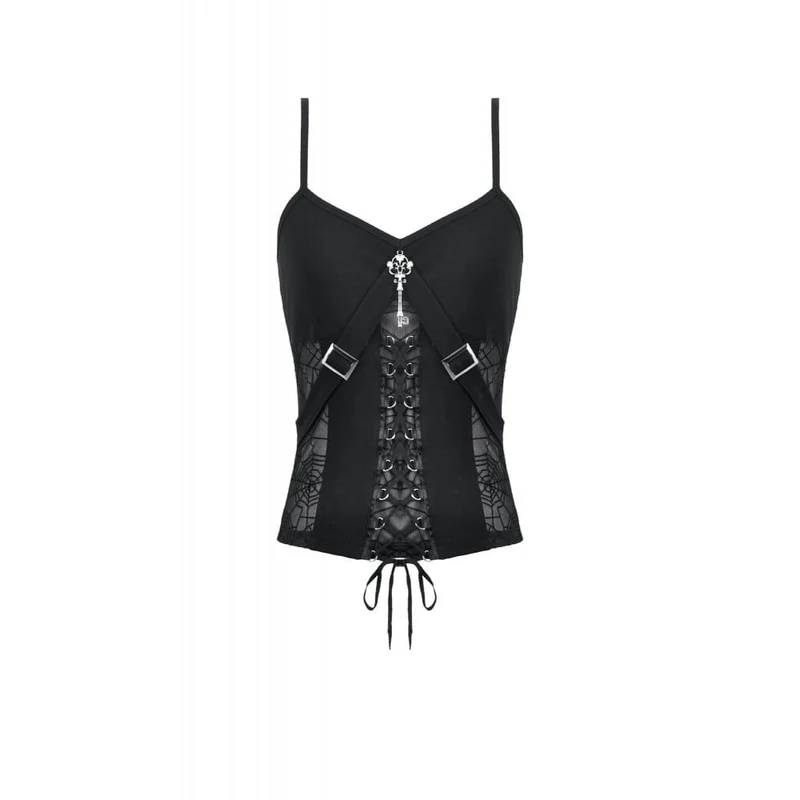 Gothic-Tanktop für Damen mit Spinnennetz-Motiv und Schnürung
