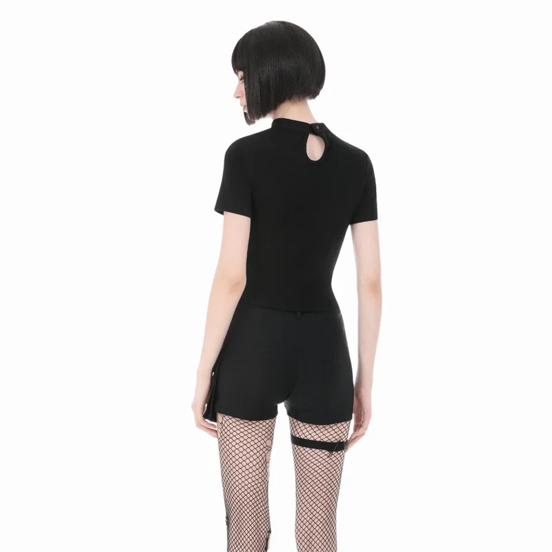 Gothic-T-Shirt für Damen mit Spinnennetz-Motiv und kurzen Ärmeln