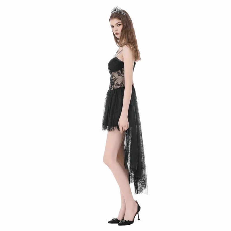 Gothic-Kleid mit Blumenmuster, transparentem Unterkleid und Schleppe für Damen