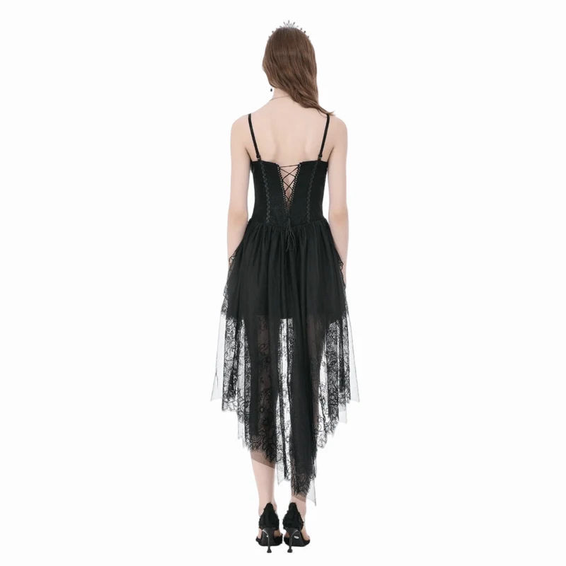 Gothic-Kleid mit Blumenmuster, transparentem Unterkleid und Schleppe für Damen