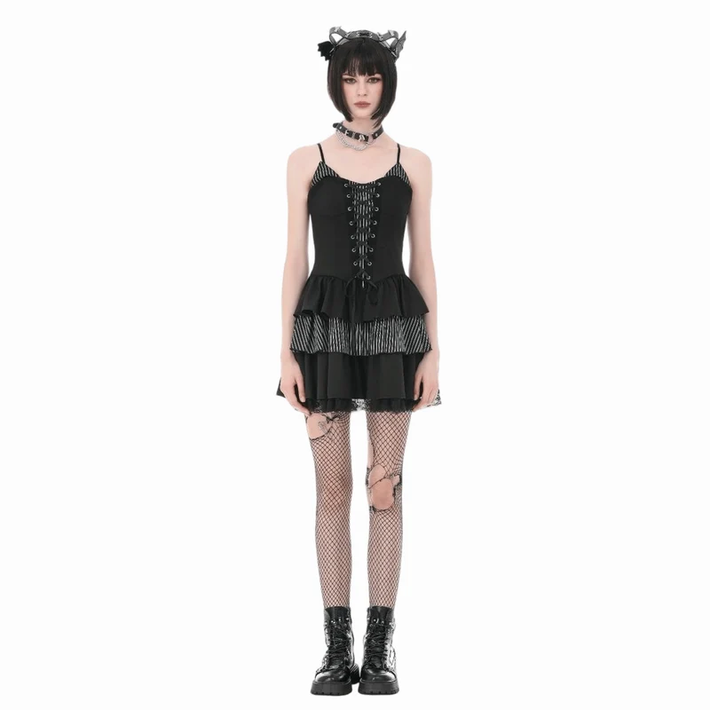 Gothic-Nadelstreifen-Schnürkleid für Damen, Abschlusskleid