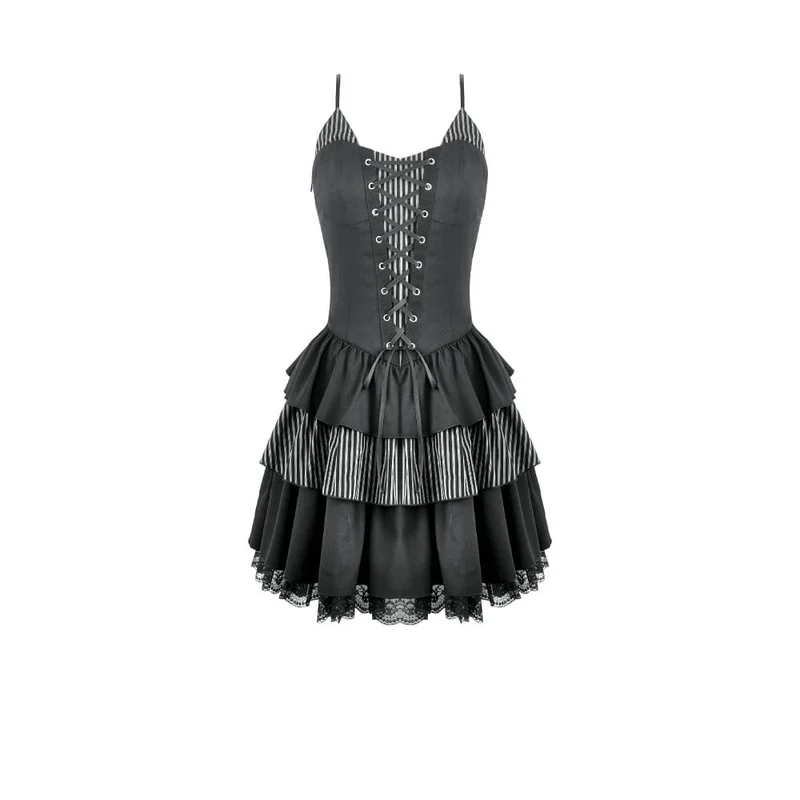 Gothic-Nadelstreifen-Schnürkleid für Damen, Abschlusskleid