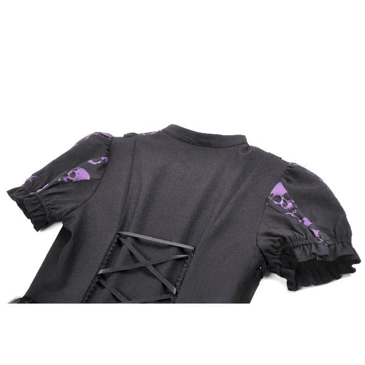 Gothic-Kleid mit Totenkopfprint und kurzen Ärmeln für Damen
