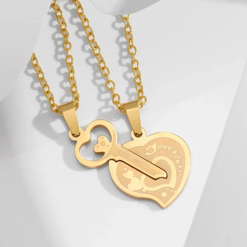Halskette Schlüssel Herz Gold Stahl