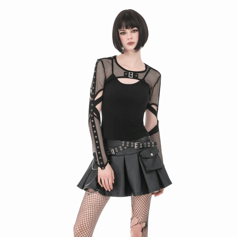 Punk-Umhang aus Netzgewebe mit Ösen und Ausschnitten für Damen
