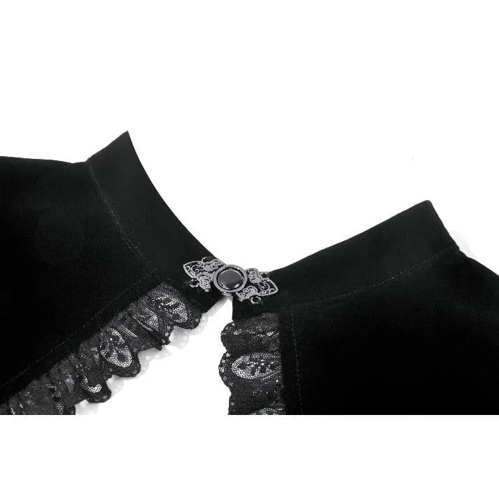 Gothic-Umhang für Damen aus Samt mit floralem Mesh-Einsatz, Rüschenärmeln und ausgestelltem Rock