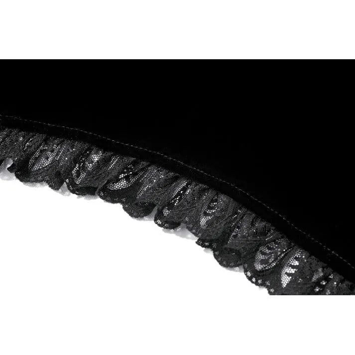 Gothic-Umhang für Damen aus Samt mit floralem Mesh-Einsatz, Rüschenärmeln und ausgestelltem Rock