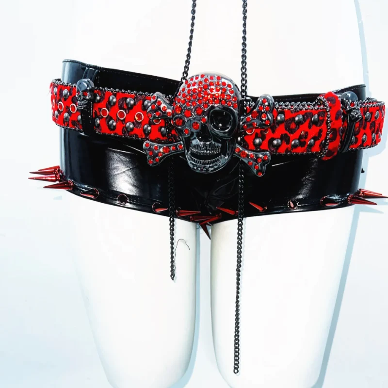 Hollow out metal chain rivet applique PU leather top