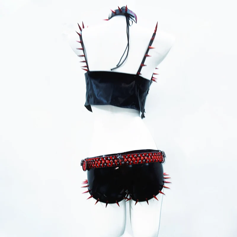 Hollow out metal chain rivet applique PU leather top