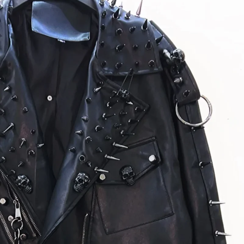 Leather long sleeve o ring rivet applique zip-up top