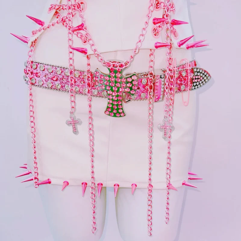 Rhinestone metal chain cut out rivet tube top
